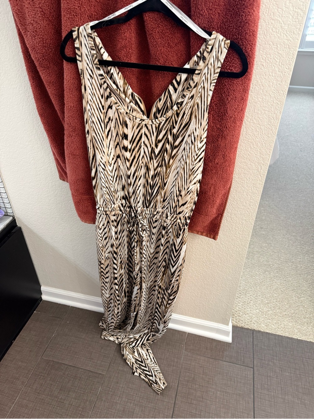 Sleeveless Beige & Black Printed jumpsuit